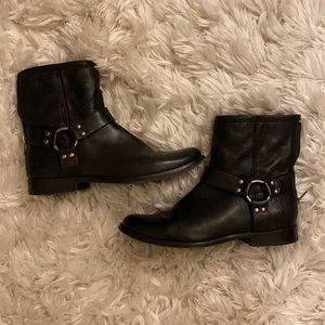 Frye ankle boots with buckle harness